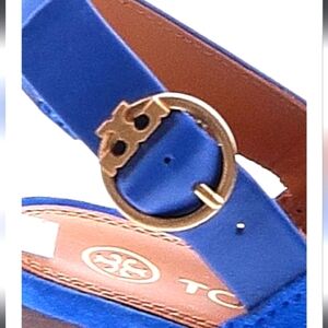 Tory Burch Blue Sandals with Silver Buckle. Never Worn